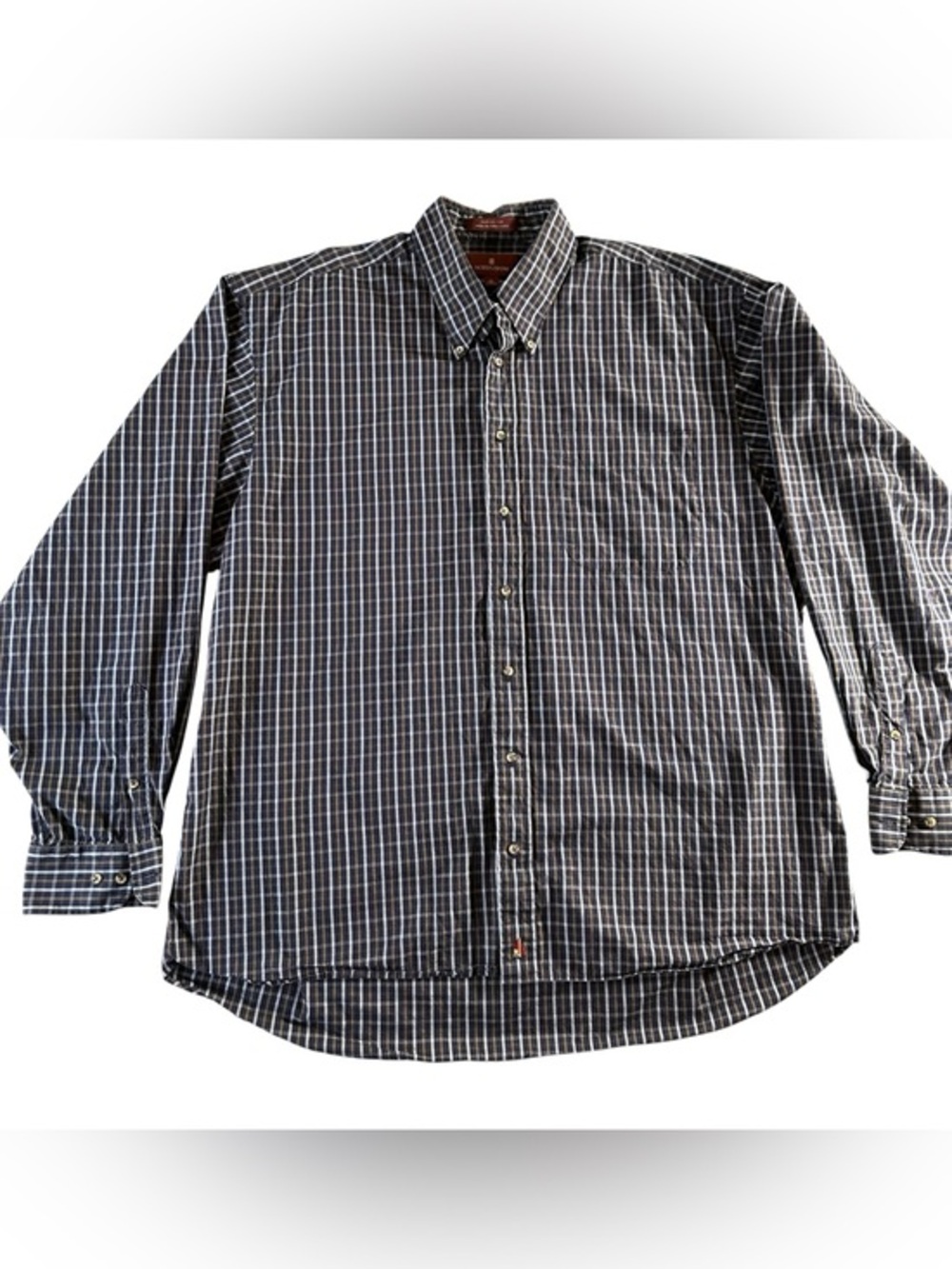 Nordstrom Men's Navy and White Plaid Button-Down Shirt XLT